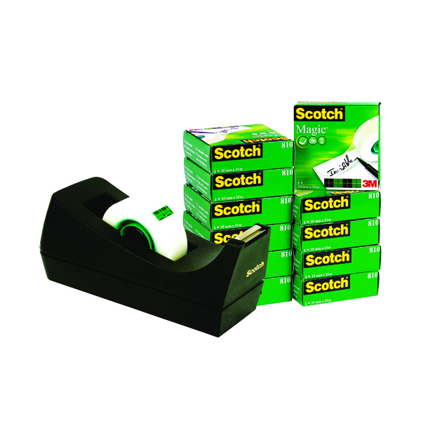 Image of Scotch Magic Tape 810 19mmx33m (Pack of 12) with Free Dispenser SM12