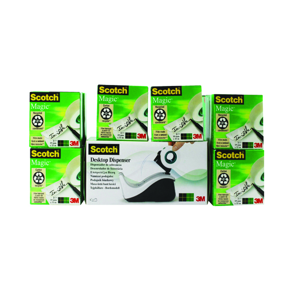 Image of Scotch Magic Tape 810 19mmx33m (Pack of 16) with Free Dispenser 8-1933R16060
