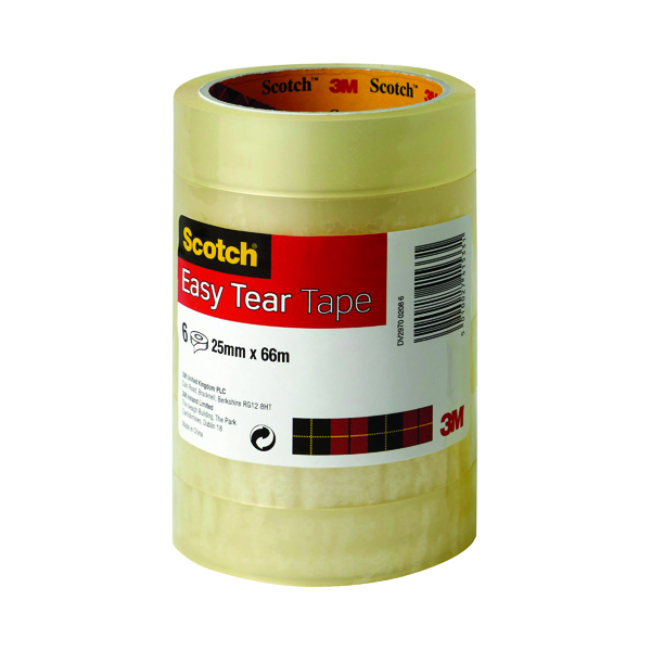 Image of Scotch Easy Tear Clear Tape 25mmx66m (Pack of 6) ET2566T6