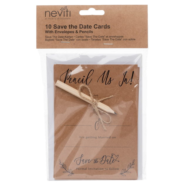 Image of Neviti Hearts & Krafts Save the Date Cards with Envelopes and Pencils (Pack of 10)