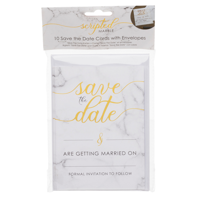 Image of Neviti Scripted Marble Save the Date Cards with Envelopes (Pack of 10)