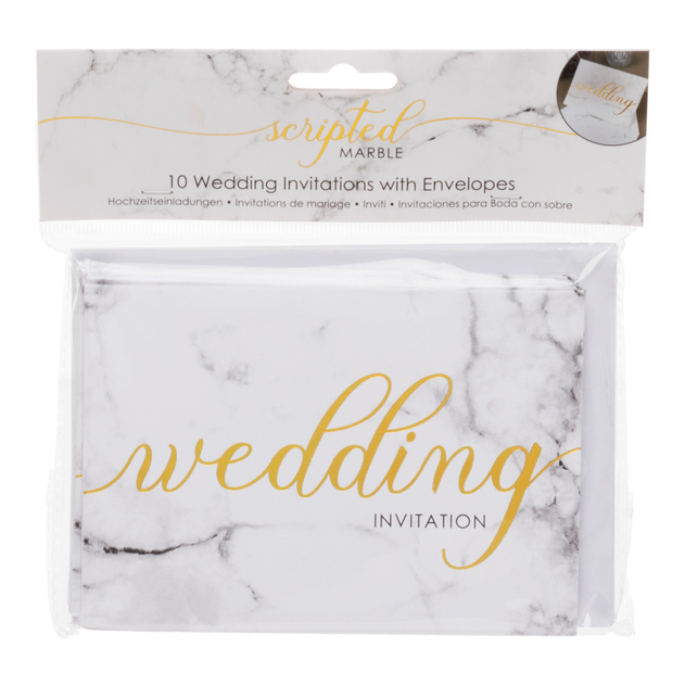 Image of Neviti Scripted Marble Wedding Invitations with Envelopes (Pack of 10)