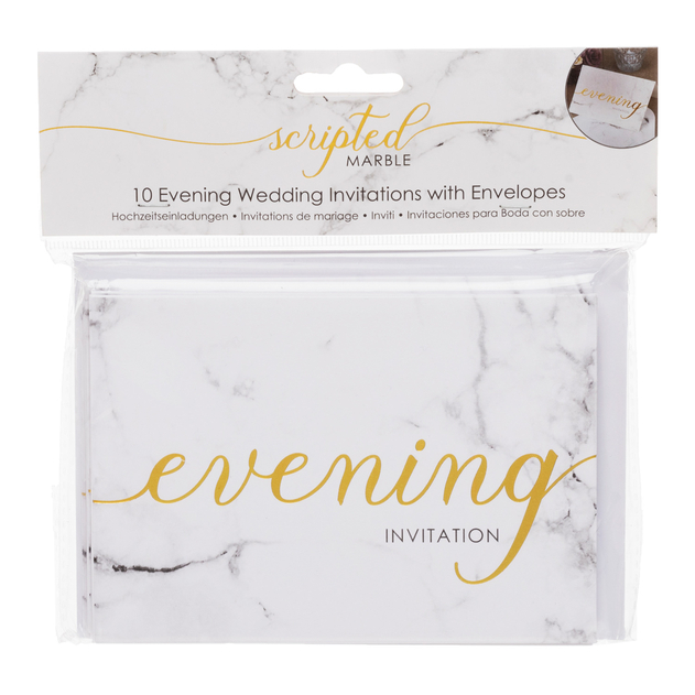 Image of Neviti Scripted Marble Evening Wedding Invitations with Envelopes (Pack of 10)
