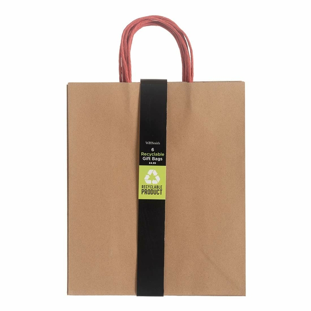 Image of WHSmith Large Kraft Christmas Bag Pack of 6