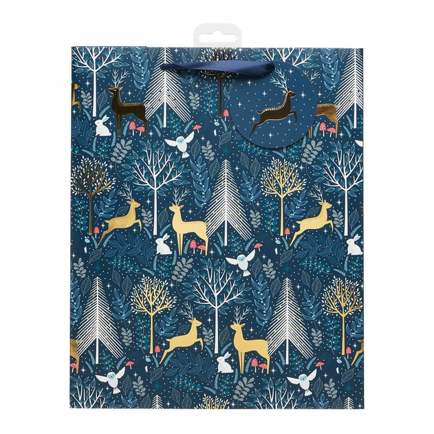 Image of WHSmith Large Blue Woodland Scene Christmas Gift Bag