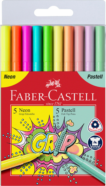 Faber-Castell Neon and Pastel Grip Colour Marker (Pack of 10)
