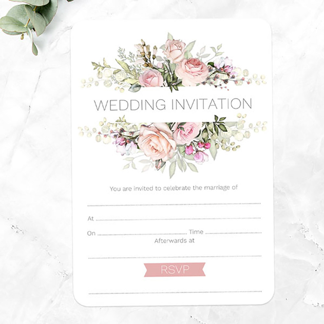 Image of Dotty About Paper Wedding Invitations Pink Roses & Greenery (Pack of 10)
