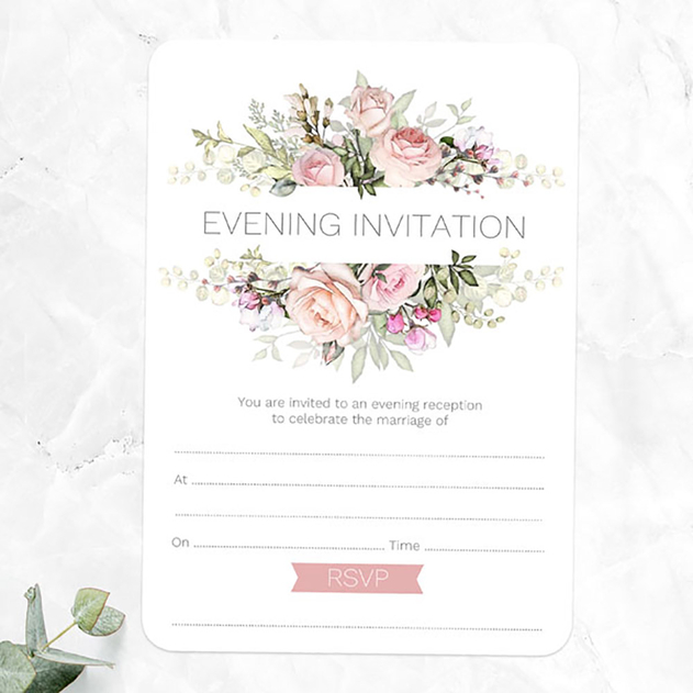 Image of Dotty About Paper Wedding Evening Invitations Pink Roses & Greenery (Pack of 10)