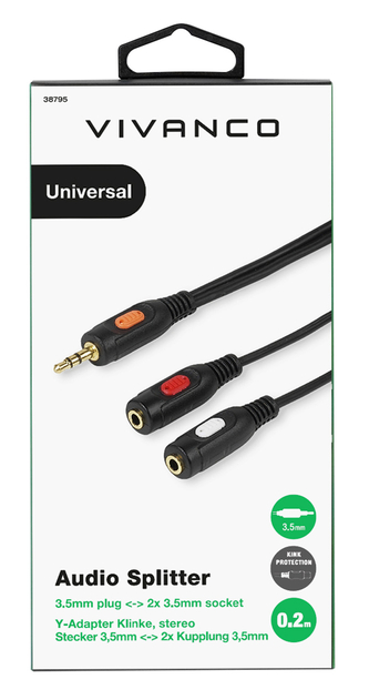 Image of Vivanco Audio Adapter Gold Plated 3.5mm Plug To 2 x 3.5mm Socket