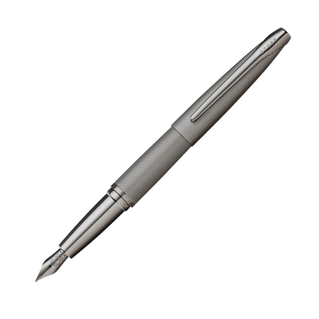 Cross ATX Titanium Grey Fountain Pen With Polished Titanium Grey PVD Appointments, Medium Stainless Steel Nib In Matching Tone