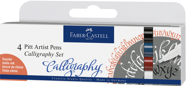 Faber-Castell Creative Studio PITT Artist Calligraphy Pen Set Basic Colours (Pack of 4)