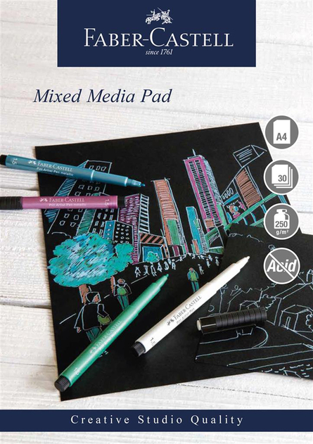 Faber-Castell Creative Studio A4 Spiral Mixed Media Black Paper Pad