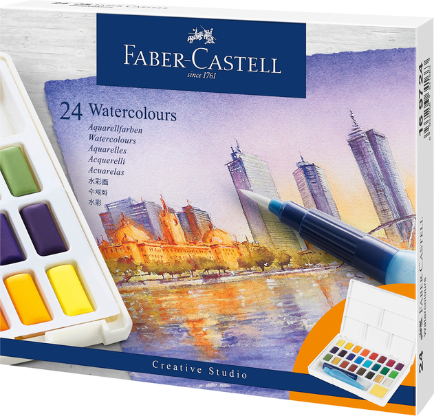 Faber-Castell Creative Studio Watercolour Pan Paints 24 Colour Set Includes Water Brush