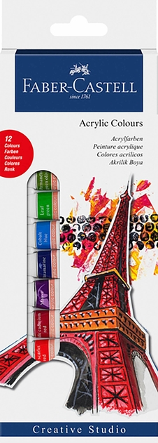 Faber-Castell Creative Studio Acrylic Paint 12ml Tubes Starter Set (Pack of 12)
