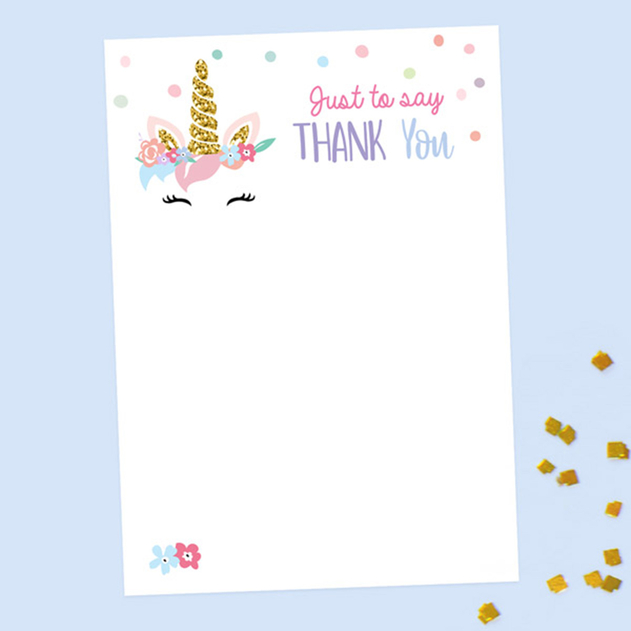 Image of Dotty About Paper Ready to Write Kids Thank You Cards Unicorn Cake (Pack of 10)