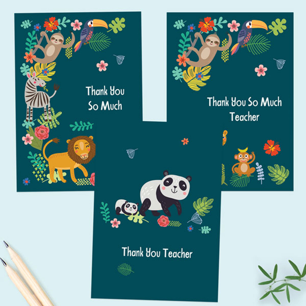 Image of Dotty About Paper Cute Safari Animals Teacher Thank You Cards Mixed (Pack of 6)