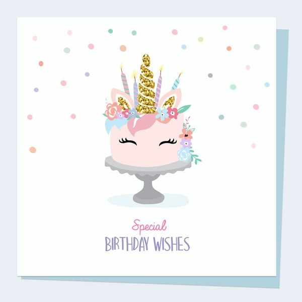 Image of Dotty About Paper Unicorn Cake Kids Birthday Card