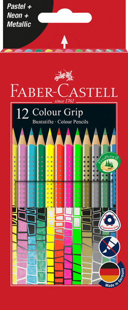 Faber-Castell Sustainable Colour Grip Metallic, Neon and Pastel Colouring Pencils (Pack of 12)