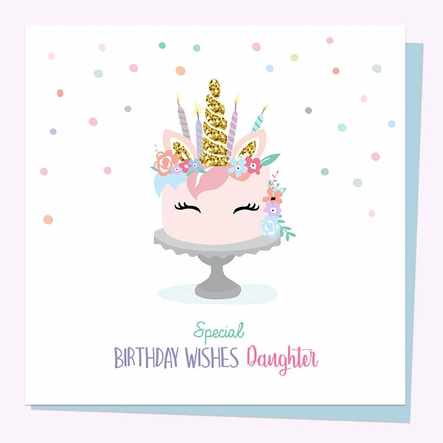 Image of Dotty About Paper Unicorn Cake Daughter Birthday Card