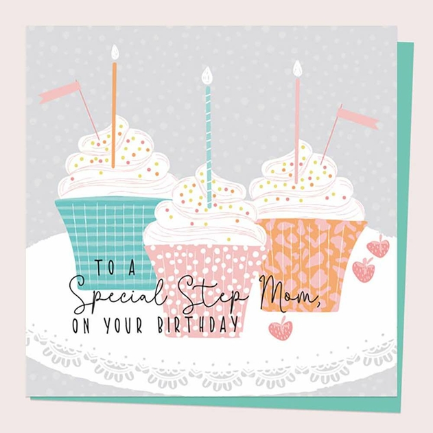 Image of Dotty About Paper Cupcake Trio Step Mom Birthday Card