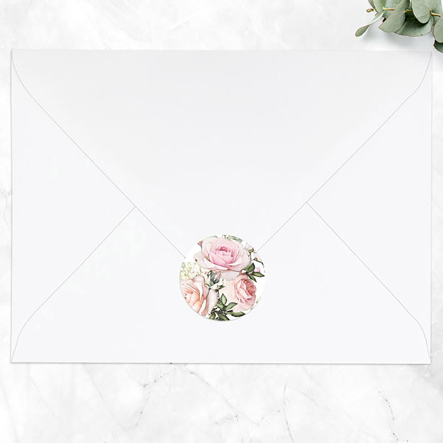 Image of Dotty About Paper Wedding Envelope Seals Pink Roses & Greenery (Pack of 48)
