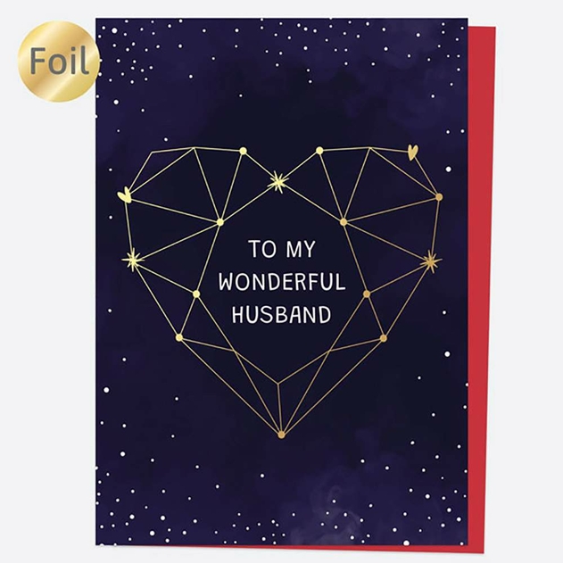 Image of Dotty About Paper Valentine's Day Card Luxury Foil Constellation Heart Wonderful Husband