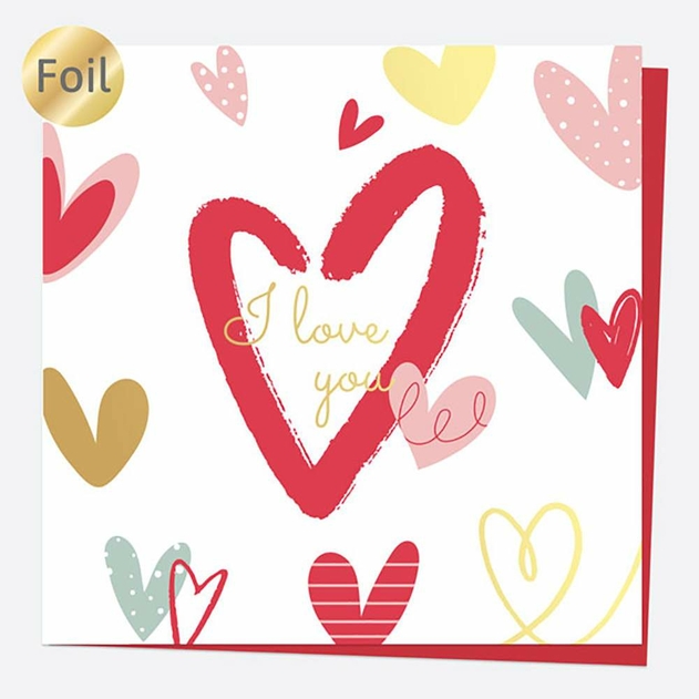 Image of Dotty About Paper Valentine's Day Card Luxury Foil Scattered Hearts I Love You