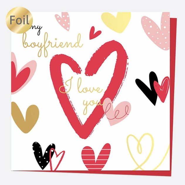 Image of Dotty About Paper Valentine's Day Card Luxury Foil Scattered Hearts To My Boyfriend