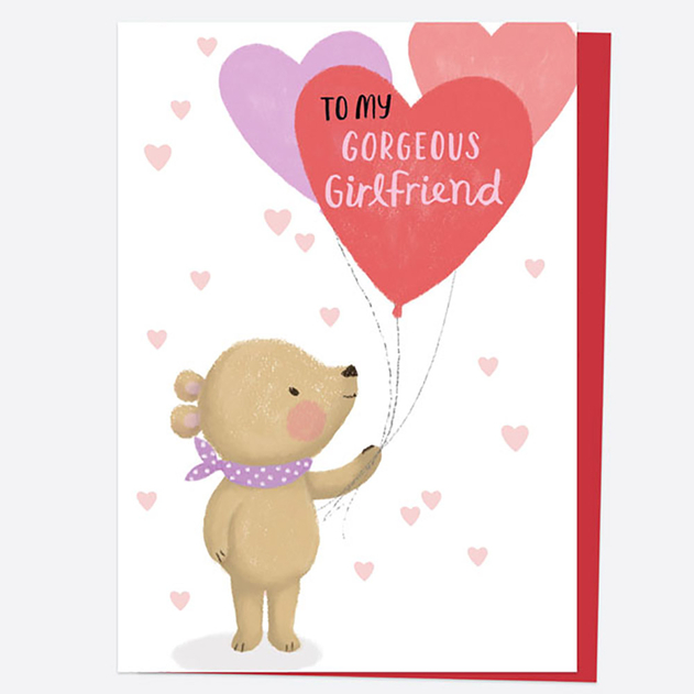 Image of Dotty About Paper Valentine's Day Card Bear & Balloons Gorgeous Girlfriend