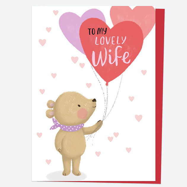 Image of Dotty About Paper Valentine's Day Card Bear & Balloons Lovely Wife