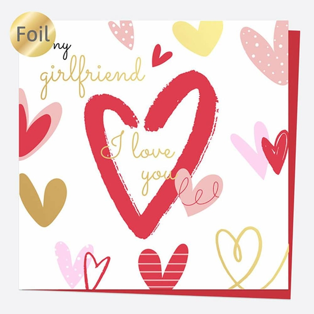 Image of Dotty About Paper Valentine's Day Card Luxury Foil Scattered Hearts To My Girlfriend