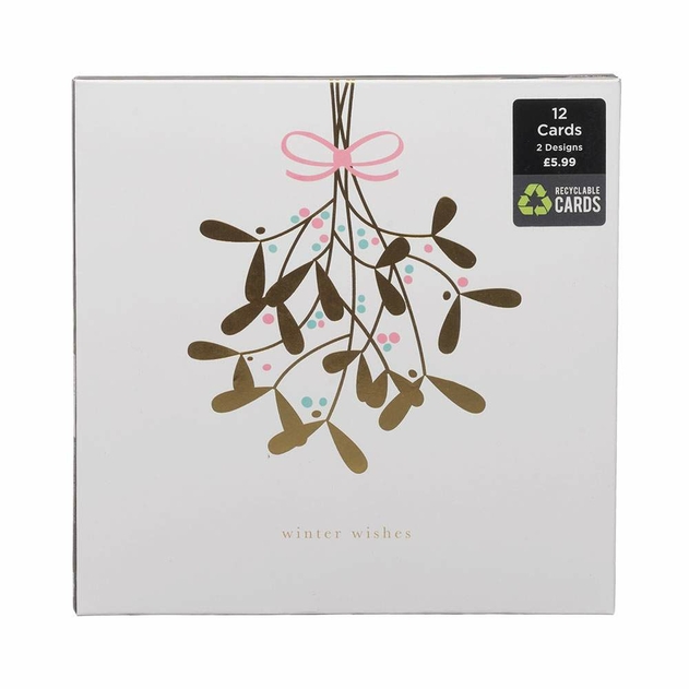 Image of WHSmith Recyclable Mistletoe Christmas Cards (Pack of 12)