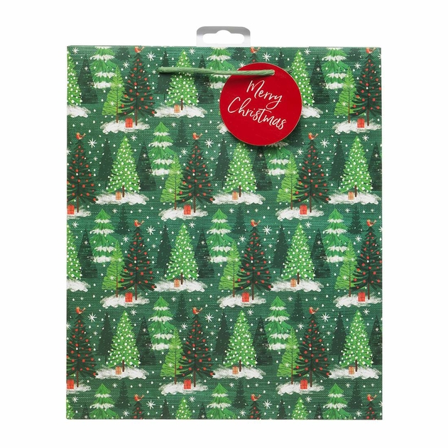Image of WHSmith Large Green Christmas Forest Christmas Gift Bag