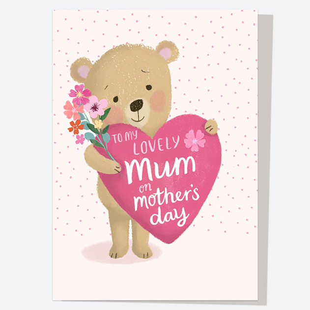 Image of Dotty About Paper Bear Holding Heart Mum Mother's Day Card