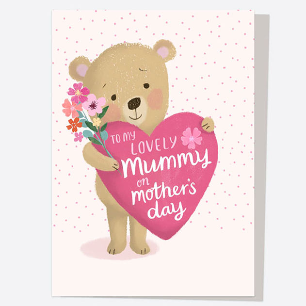Image of Dotty About Paper Bear Holding Heart Mummy Mother's Day Card