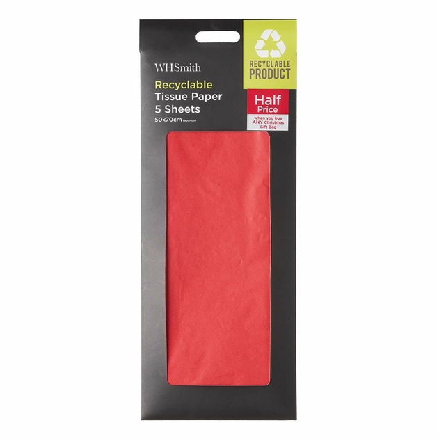Image of WHSmith Red Tissue Paper Pack of 5 Recyclable Sheets