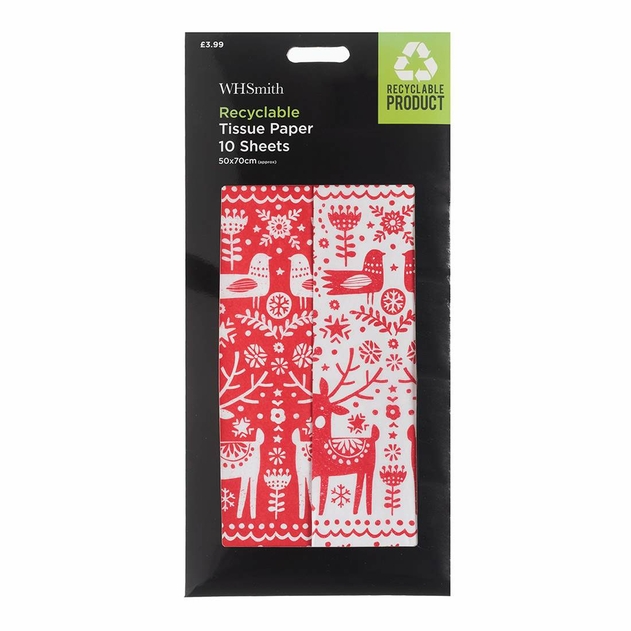 Image of WHSmith Red Scandi Tissue Paper Pack of 10 Sheets