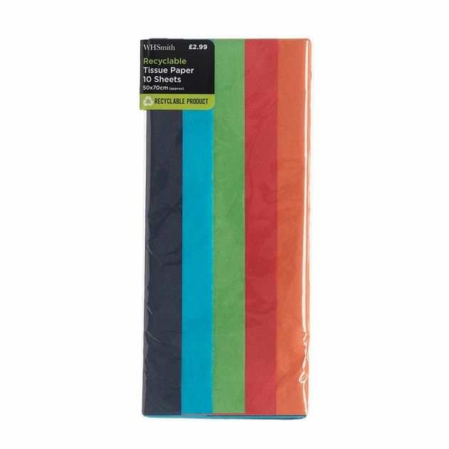 Image of WHSmith Mixed Colour Tissue Paper Pack of 10 Sheets