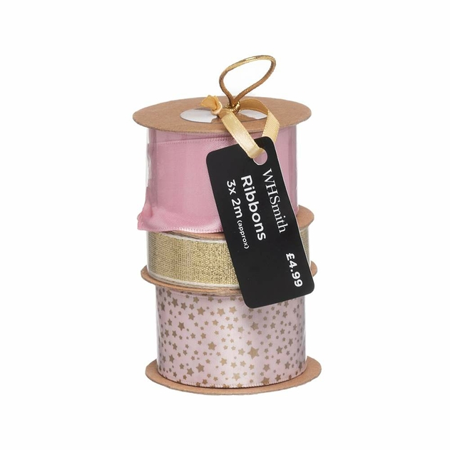Image of WHSmith 6M Pink Assorted Fabric Ribbon