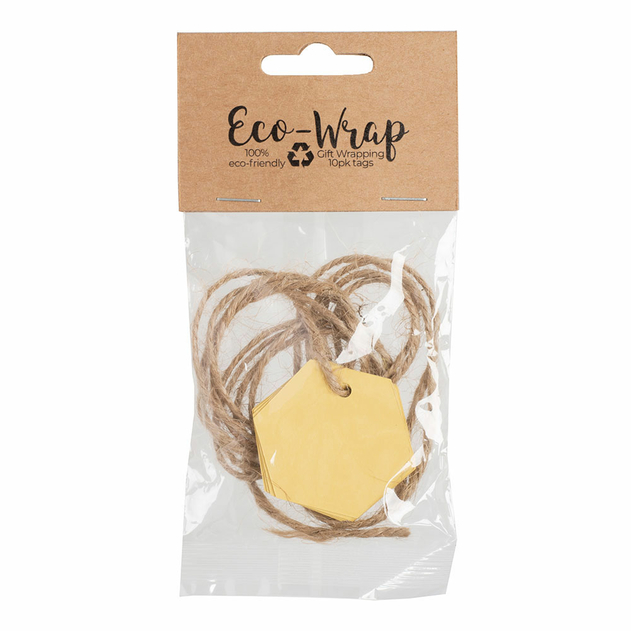 Image of Eco-Wrap Recyclable Hex Hive Gift Tags Honey Yellow Pack of 10