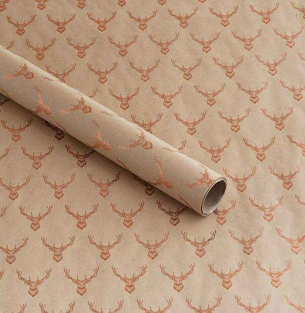 Image of WHSmith 3M Kraft Stags Head Christmas Recyclable Wrapping Paper (Pack of 2)
