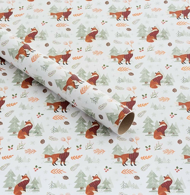 Image of WHSmith 3M Fox In Woodland Christmas Recyclable Wrapping Paper (Pack of 2)