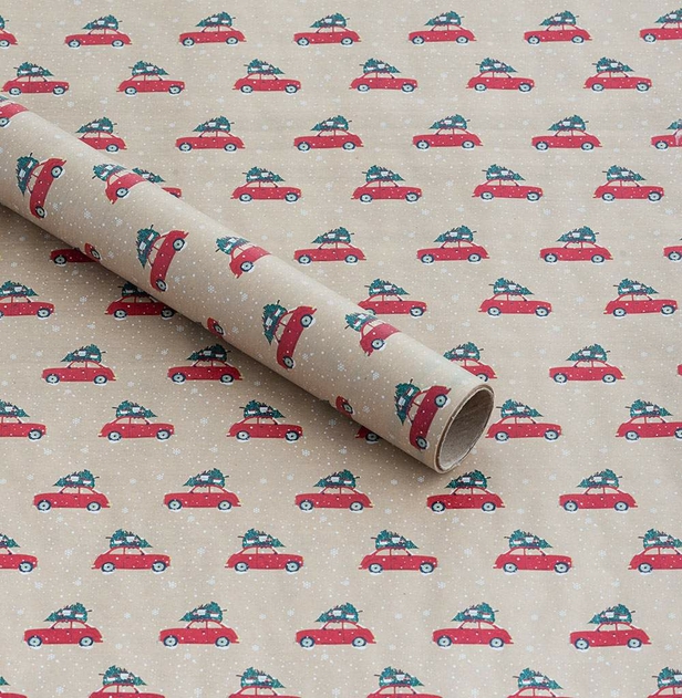 Image of WHSmith 3M Tree On Car Christmas Recyclable Wrapping Paper (Pack of 2)