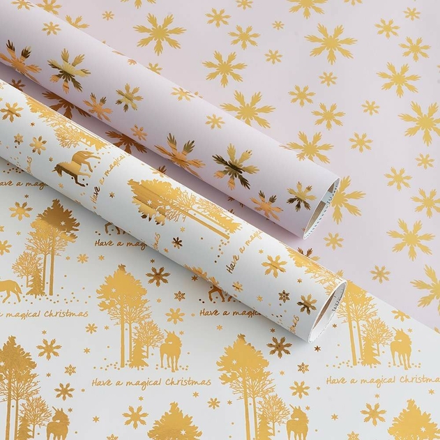 Image of WHSmith 3M Gold Unicorn Christmas Wrapping Paper (Pack of 2)