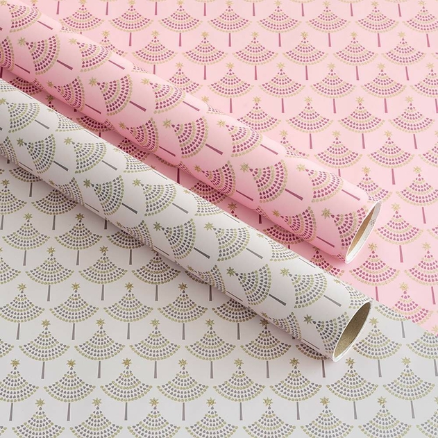 Image of WHSmith 2M Biodegradable Glitter Art Deco Tree Christmas Wrapping Paper (Pack of 2)