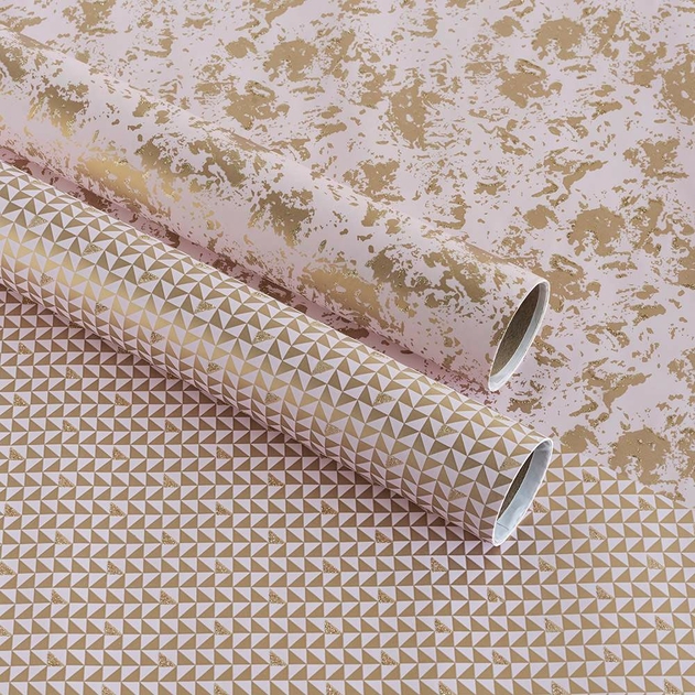 Image of WHSmith 2M Gold Geo and Gold Mottle Wrapping Paper (Pack of 2)