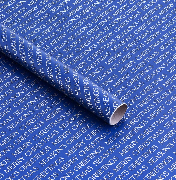 Image of WHSmith 3M Blue With Gold Script Christmas Wrapping Paper (Pack of 2)