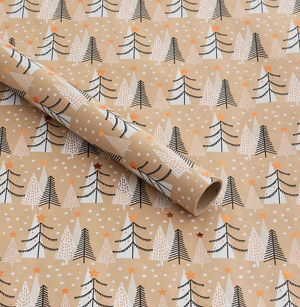 Image of WHSmith 3M Gold Star Tree Christmas Recyclable Wrapping Paper (Pack of 2)