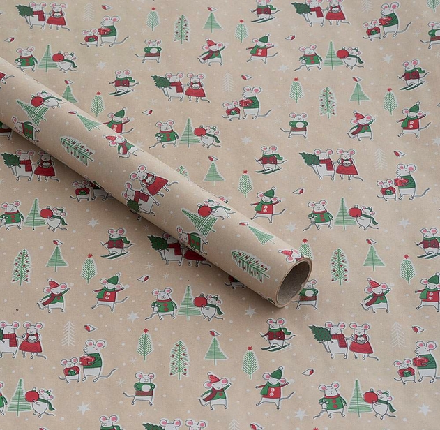 Image of WHSmith 3M Christmas Mice Christmas Recyclable Wrapping Paper Pack of 2