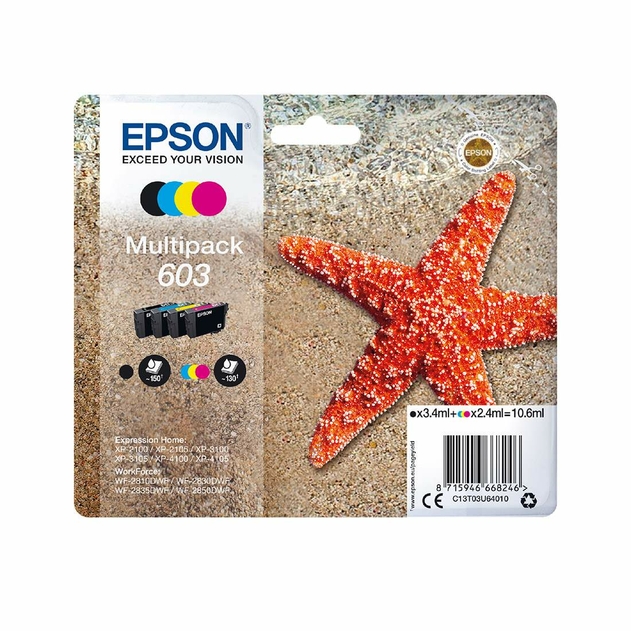 Epson 603 Starfish Black Cyan Magenta Yellow Ink Cartridges C13T03U64010 (Pack of 4)